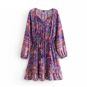 Floral Boho Dress with Ruffled Hem